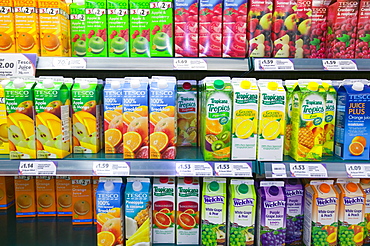 Fruit juice in a Tesco supermarket in Carlisle, Cumbria, England, United Kingdom, Europe