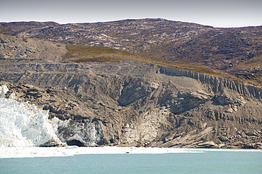 Moraine left by the retreating Eqip Sermia glacier at Camp Victor north of Ilulissat on the west coast of Greenland, Polar Regions