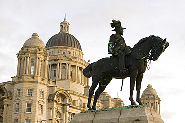 The Port of Liverpool Building, one of the Three Graces buildings at Pier Head in Liverpool, Merseyside, England, United Kingdom, Europe