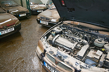 In January 2005 a severe storm hit Cumbria that created havoc on the roads and toppled over one million trees, flooded car showroom, Carlisle, Cumbria, England, United Kingdom, Europe