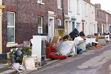 In January 2005 a severe storm hit Cumbria that created havoc on the roads and toppled over one million trees, contents of flooded homes, Carlisle, Cumbria, England, United Kingdom, Europe