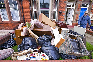 In January 2005 a severe storm hit Cumbria that created havoc on the roads and toppled over one million trees, contents of flooded homes, Carlisle, Cumbria, England, United Kingdom, Europe