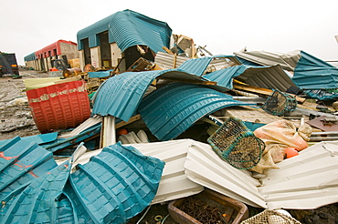 Buildings destroyed by an extreme storm surge that hit Mallaig in January 2005, Scotland, United Kingdom, Europe