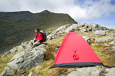 Wild camping on Ben Starav, a Munro in the Highlands, Scotland, United Kingdom, Europe