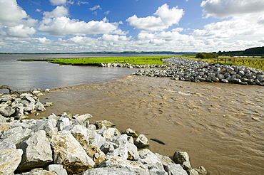 The Breach at Alkborough created in the sea defences to allow sea water to flood agricultural land and create a wetland for wildlife, Humber Estuary, Humberside, England, United Kingdom, Europe