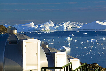 Igloos outside the Arctic Hotel in Ilulissat on Greenland, Polar Regions