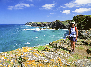 A woman on the South West Coast Path near Padstow in Cornwall, England, United Kingdom, Europe