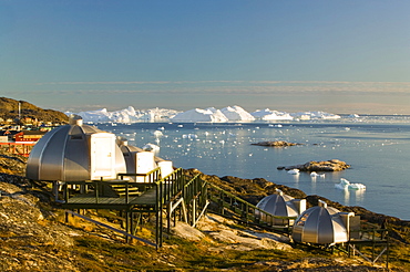 Igloos outside the Arctic Hotel in Ilulissat on Greenland, Polar Regions