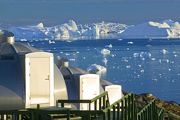 Igloos outside the Arctic Hotel in Ilulissat on Greenland, Polar Regions