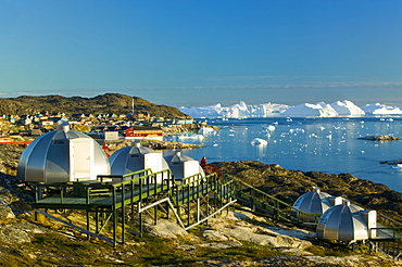 Igloos outside the Arctic Hotel in Ilulissat on Greenland, Polar Regions