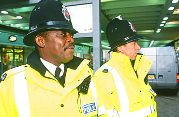 Policemen on the streets of Manchester, England, United Kingdom, Europe