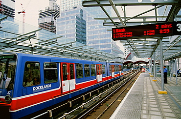 The Docklands Light Railway in London, England, United Kingdom, Europe