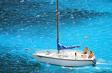 A sailing boat off Majorca, Balearic Islands, Spain, Mediterranean, Europe