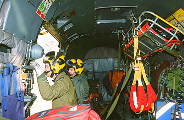 RAF Sea King Helicopter crew attend a mountain rescue incident in the Lake District, Cumbria, England, United Kingdom, Europe