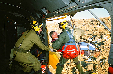 RAF Sea King Helicopter crew attend a mountain rescue incident in the Lake District, Cumbria, England, United Kingdom, Europe