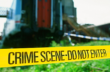 A crime scene taped off in Carnforth, Lancashire, England, United Kingdom, Europe