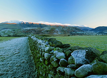 The Helvellyn Range in winter from Castlerigg, Lake District National Park, Cumbria, England, United Kingdom, Europe