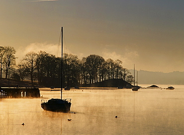 Lake Windermere at dawn in the Lake District National Park, Cumbria, England, United Kingdom, Europe