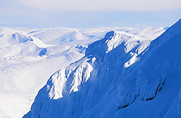 The Northern Cliffs of Ben Nevis plastered in snow Scotland, United Kingdom, Europe