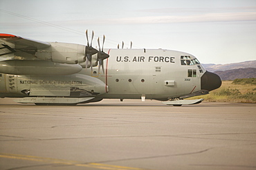 An American Air Force plane after a resupply flight to the science base on the summit of the Greenland Ice sheet, Kangerlussuaq Airport, Greenland, Polar Regions