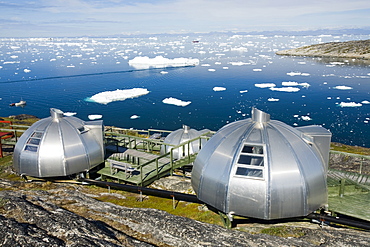 Igloos outside the Arctic Hotel in Ilulissat on Greenland, Polar Regions