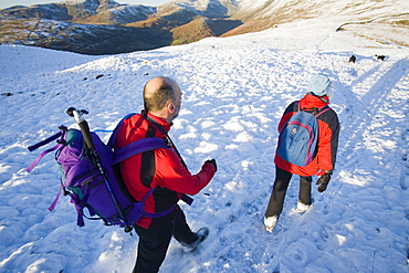 Walkers on the fells above Kentmere in the Lake District National Park, Cumbria, England, United Kingdom, Europe