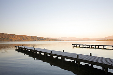 Frost on jetties on Lake Windermere in the Lake District National Park, Cumbria, England, United Kingdom, Europe