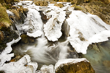 Ice on Greenburn Beck in the Lake District during a cold snap, Cumbria, England, United Kingdom, Europe