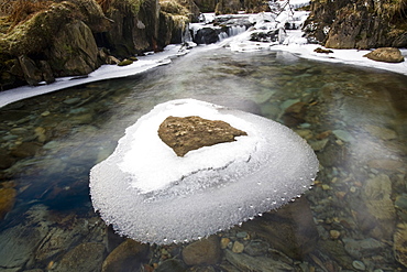 Ice on Greenburn Beck in the Lake District during a cold snap, Cumbria, England, United Kingdom, Europe