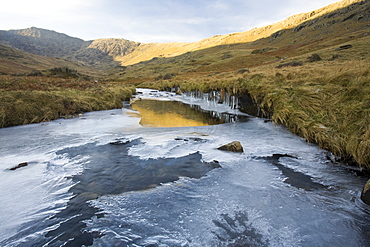 Ice on Greenburn Beck in the Lake District during a cold snap, Cumbria, England, United Kingdom, Europe