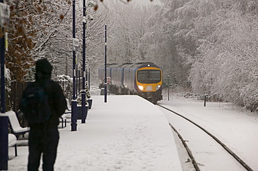 Snow at Windermere Train Station, Cumbria, England, United Kingdom, Europe