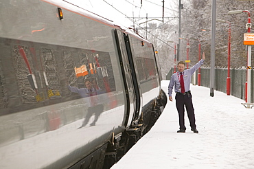 Snow at Oxenholme Train Station, Cumbria, England, United Kingdom, Europe