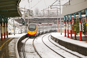 Oxenholme Train Station in the snow in Cumbria, England, United Kingdom, Europe