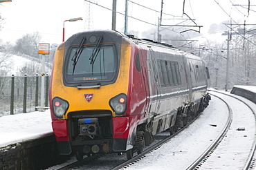 Oxenholme Train Station in the snow in Cumbria, England, United Kingdom, Europe