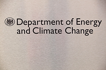 A sign outside the Department of Energy and Climate change in Whitehall, London, England, United Kingdom, Europe