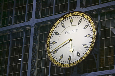 Clock at S. Pancras Railway Station, London, England, United Kingdom, Europe