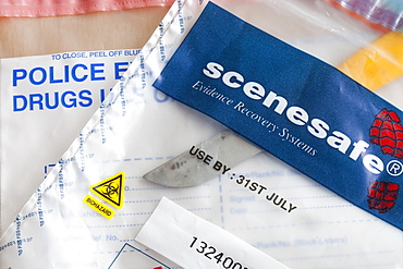 Police evidence bags for ensuring that evidential items remain uncontaminated, United Kingdom, Europe