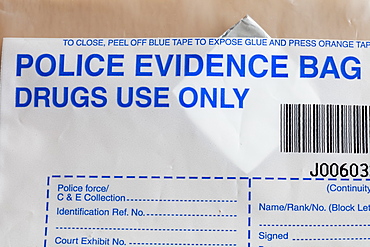 Police evidence bags for illegal drugs, United Kingdom, Europe