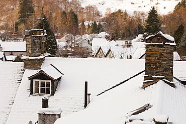 Snow over Ambleside in the Lake District National Park, Cumbria, England, United Kingdom, Europe