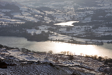 Lake Windermere and Blelham Tarn in the snow near Ambleside, Lake District National Park, Cumbria, England, United Kingdom, Europe