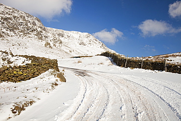 Kirkstone Pass in winter conditions in the Lake District National Park, Cumbria, England, United Kingdom, Europe