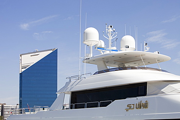 Luxury yacht on Dubai Creek in Dubai, United Arab Emirates, Middle East