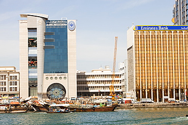 Buildings on Dubai Creek in Dubai, United Arab Emirates, Middle East