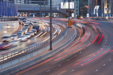 Cars in the evening rush hour in Dubai City, United Arab Emirates, Middle East