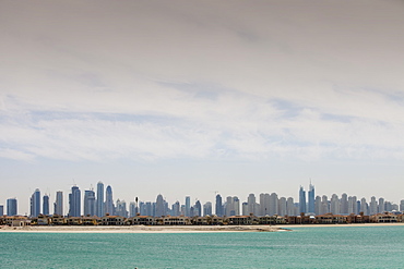 The Dubai skyline from the Palm resort area, United Arab Emirates, Middle East