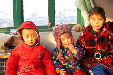 Sisters in a Chinese family in Heilongjiang Province, Northern China, Asia