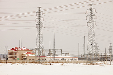 Electricity pylons march across Northern China, Asia