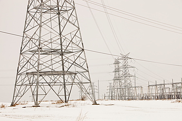 Electricity pylons march across Northern China, Asia