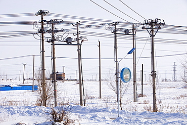 Electricity pylons march across Northern China, Asia