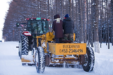 A snow plough clears the roads near Heihe after a very heavy snowfall in 2009, Heilongjiang, China, Asia